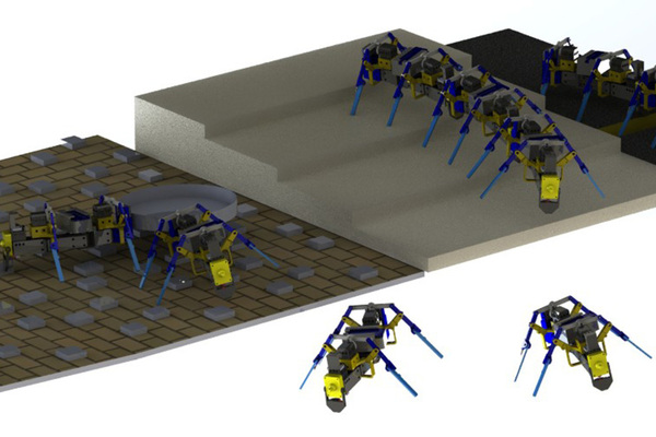 Illustration showing insect robots climbing stairs